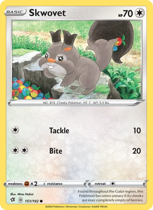 Skwovet Reverse Holo 151/192 Rebel Clash Pokémon Card