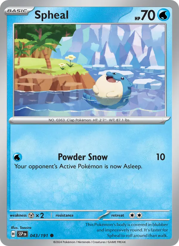Spheal Reverse Holo 043/191 Surging Sparks Pokémon Card
