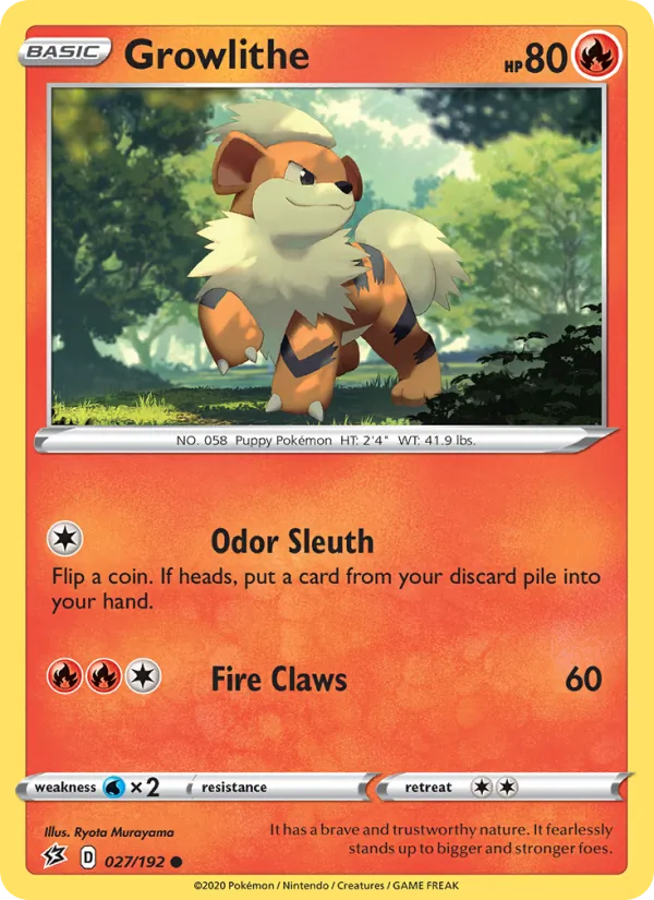 Growlithe Reverse Holo 027/192 Rebel Clash Pokémon Card