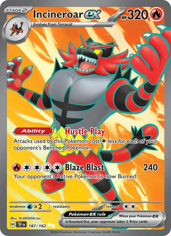 Incineroar ex Holo 187/162 Temporal Forces Pokémon Card