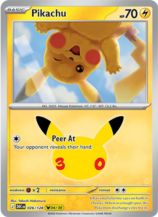 Pikachu Normal 026/128 30th Celebration Pokémon Card