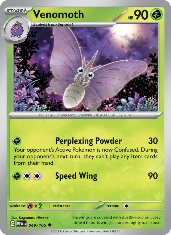 Venomoth Reverse Holo 049/165 151 Pokémon Card