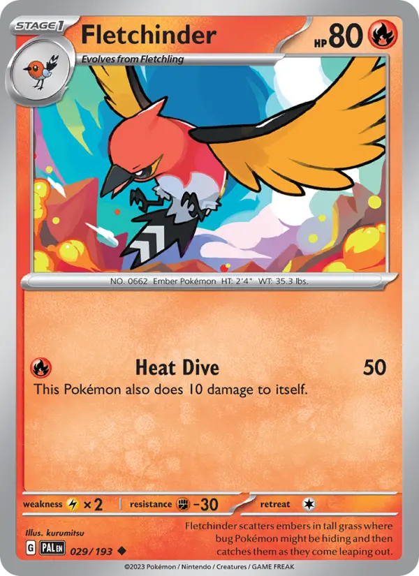 Fletchinder Non-Foil 029/193 Paldea Evolved Pokémon Card