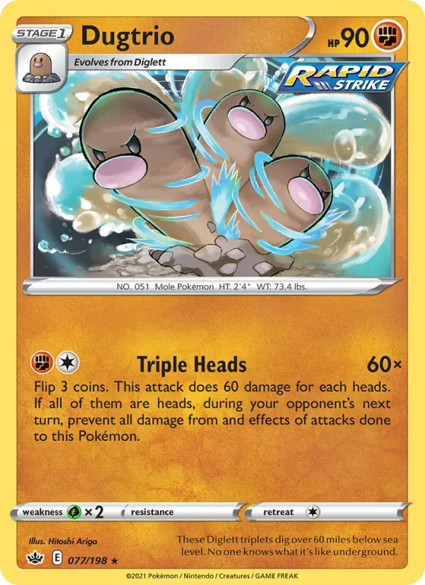 Dugtrio Reverse Holo 077/198 Chilling Reign Pokémon Card