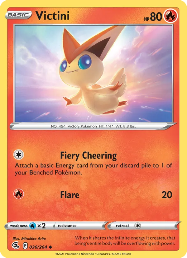 Victini Reverse Holo 036/264 Fusion Strike Pokémon Card
