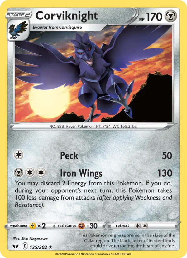 Corviknight Reverse Holo 135/202 Sword & Shield Pokémon Card