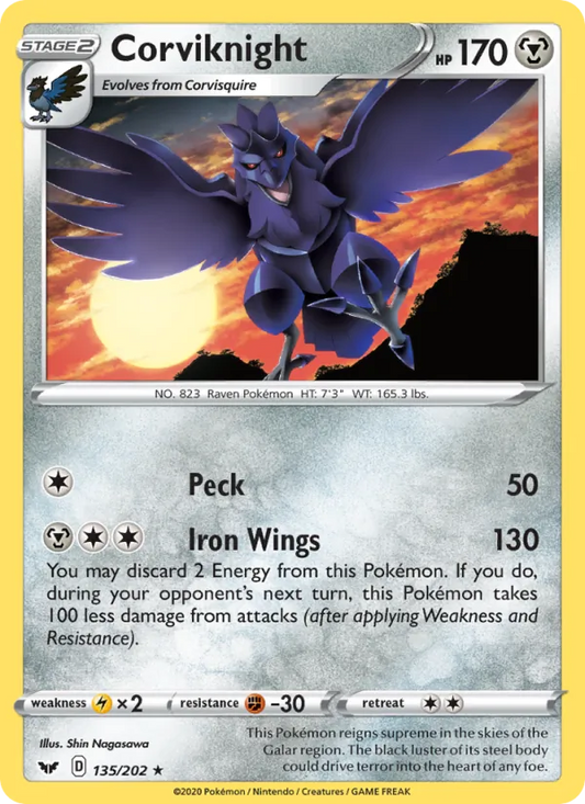 Corviknight Reverse Holo 135/202 Sword & Shield Pokémon Card