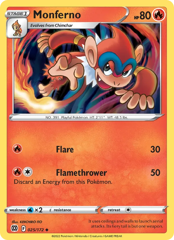 Monferno Reverse Holo 025/172 Brilliant Stars Pokémon Card
