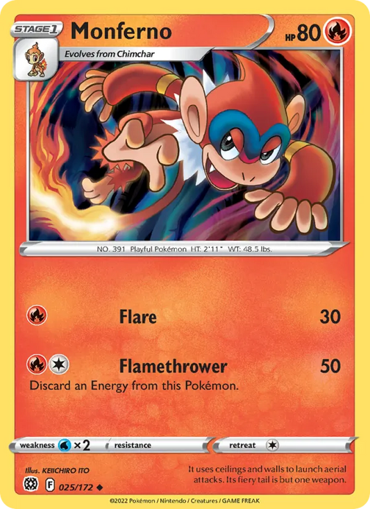 Monferno Reverse Holo 025/172 Brilliant Stars Pokémon Card