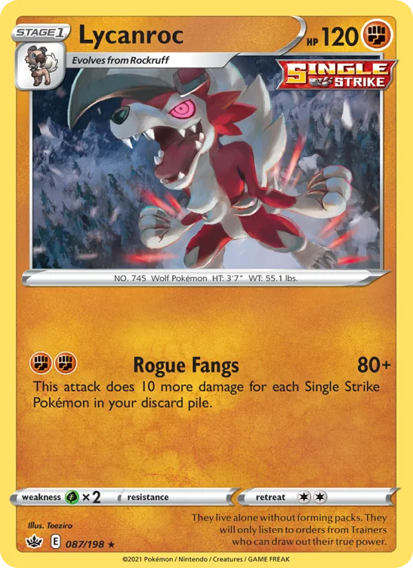 Lycanroc Reverse Holo 087/198 Chilling Reign Pokémon Card