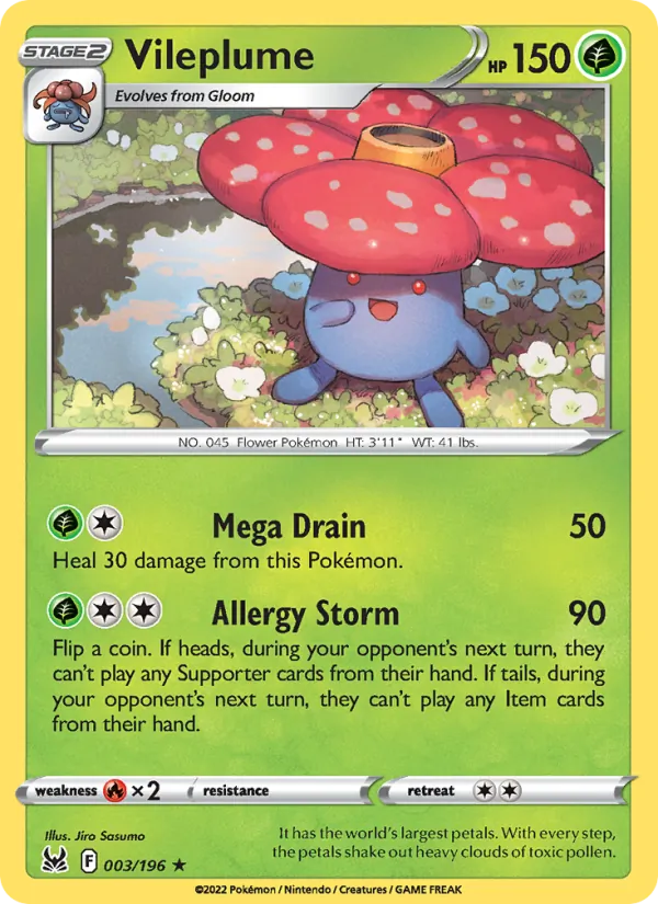 Vileplume Reverse Holo 003/196 Lost Origin Pokémon Card