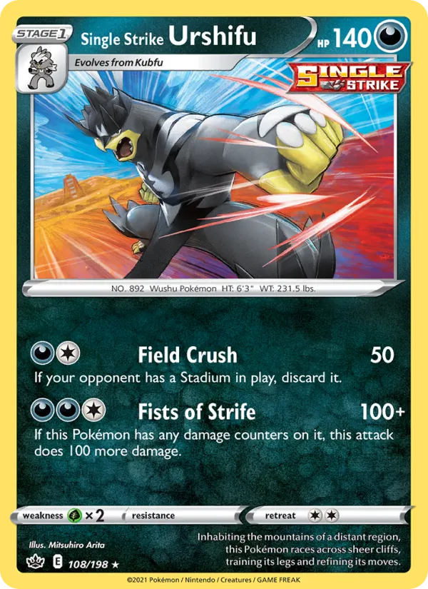 Single Strike Urshifu Reverse Holo 108/198 Chilling Reign Pokémon Card