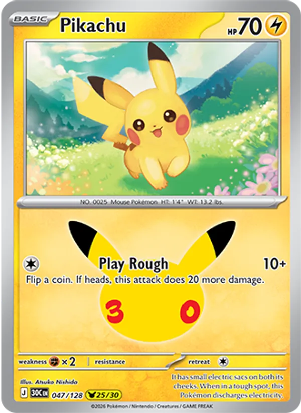 Pikachu Normal 047/128 30th Celebration Pokémon Card