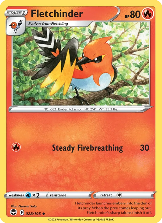 Fletchinder Reverse Holo 028/195 Silver Tempest Pokémon Card