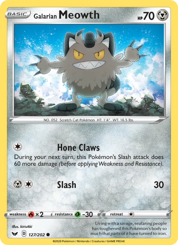 Galarian Meowth Reverse Holo 127/202 Sword & Shield Pokémon Card