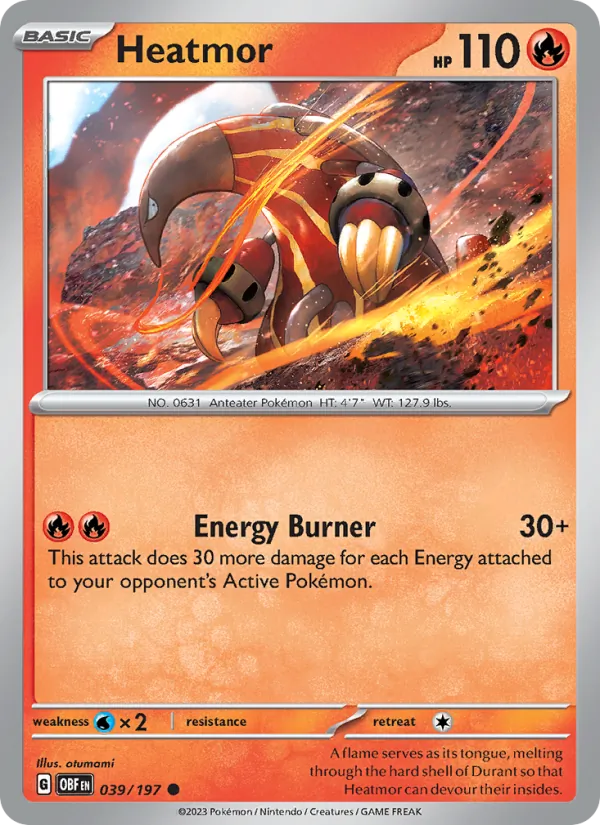 Heatmor Normal 039/197 Obsidian Flames Pokémon Card