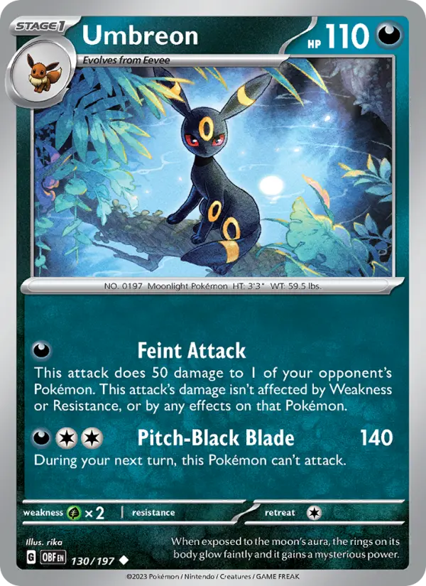 Umbreon Reverse Holo 130/197 Obsidian Flames Pokémon Card
