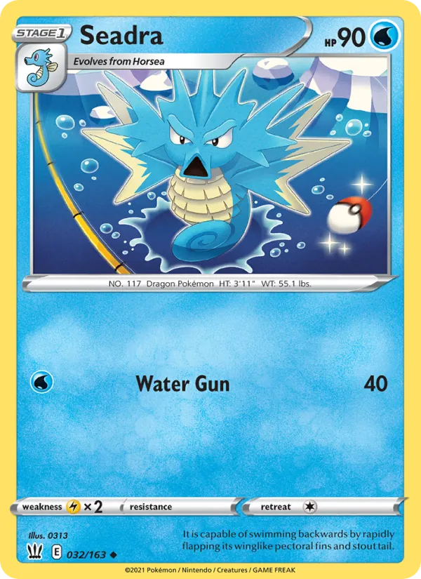Seadra Reverse Holo 032/163 Battle Styles Pokémon Card