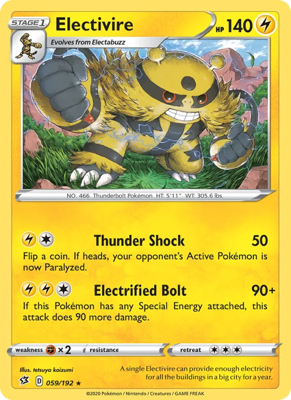 Electivire Reverse Holo 059/192 Rebel Clash Pokémon Card