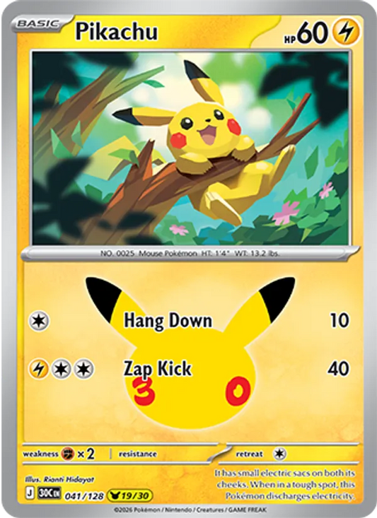 Pikachu Normal 041/128 30th Celebration Pokémon Card