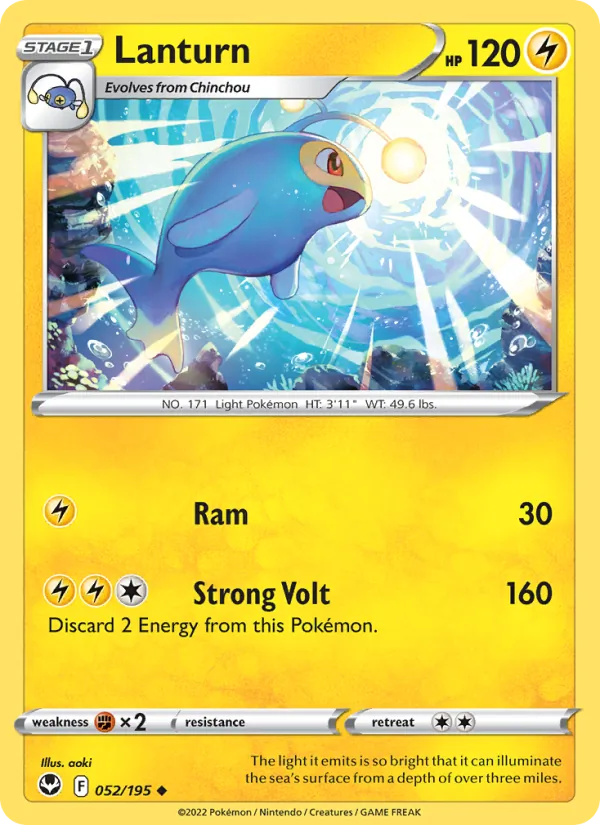 Lanturn Reverse Holo 052/195 Silver Tempest Pokémon Card