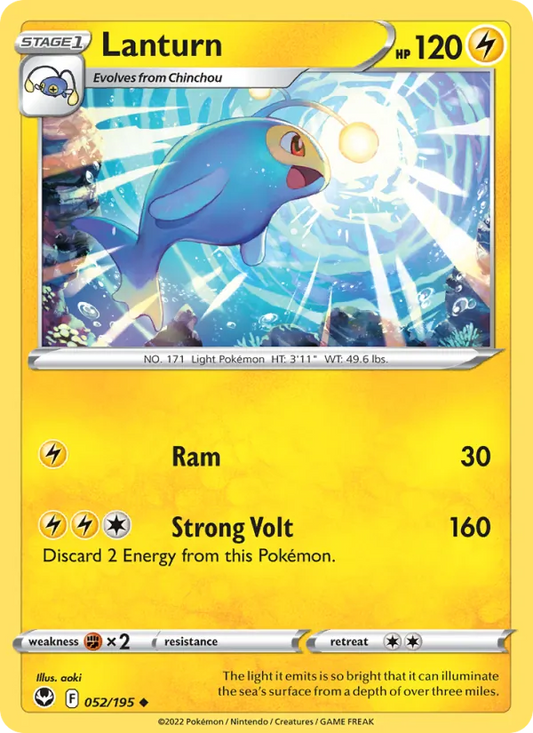 Lanturn Reverse Holo 052/195 Silver Tempest Pokémon Card