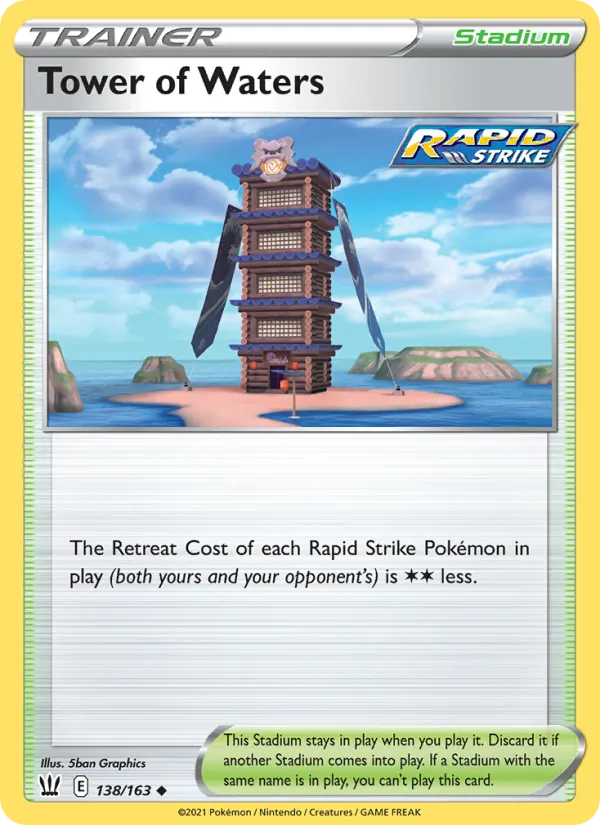 Tower of Waters Reverse Holo 138/163 Battle Styles Pokémon Card