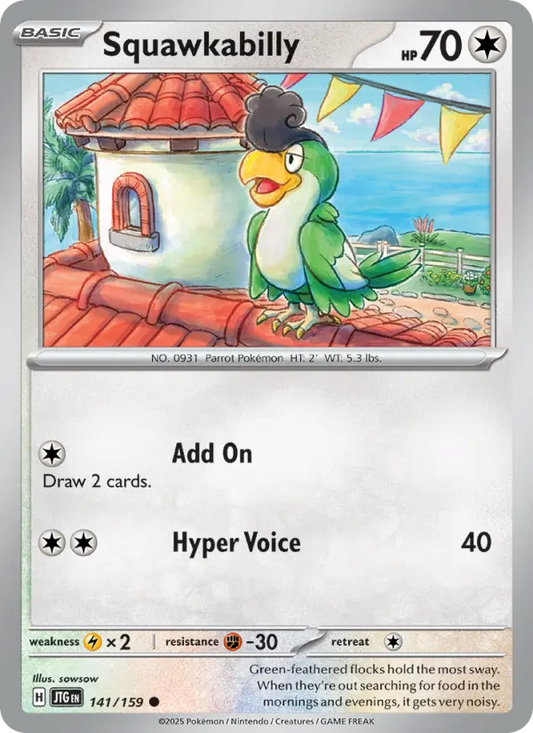 Squawkabilly Reverse Holo 141/159 Journey Together Pokémon Card