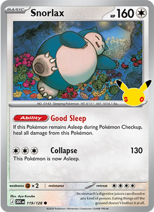Snorlax Normal 119/128 30th Celebration Pokémon Card
