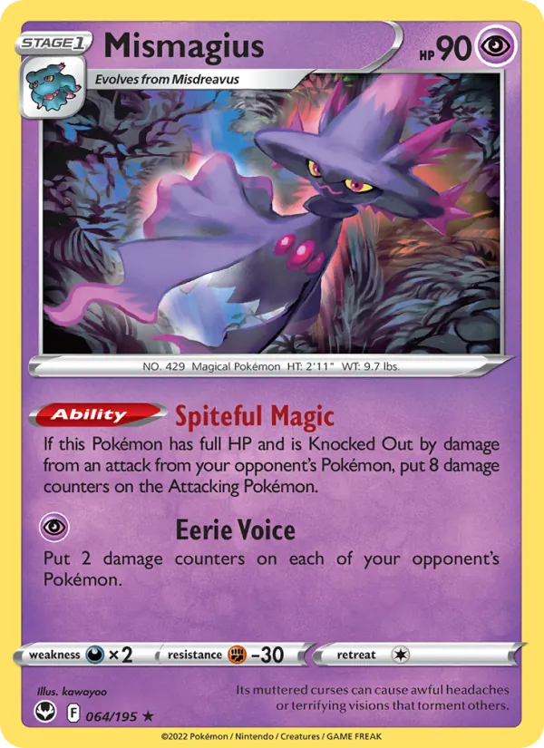 Mismagius Reverse Holo 064/195 Silver Tempest Pokémon Card