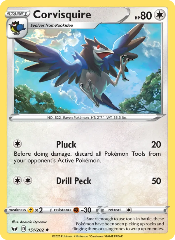 Corvisquire Reverse Holo 151/202 Sword & Shield Pokémon Card