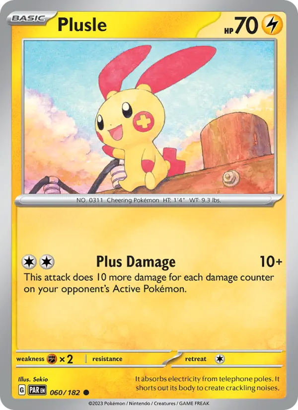 Plusle Reverse Holo 060/182 Paradox Rift Pokémon Card