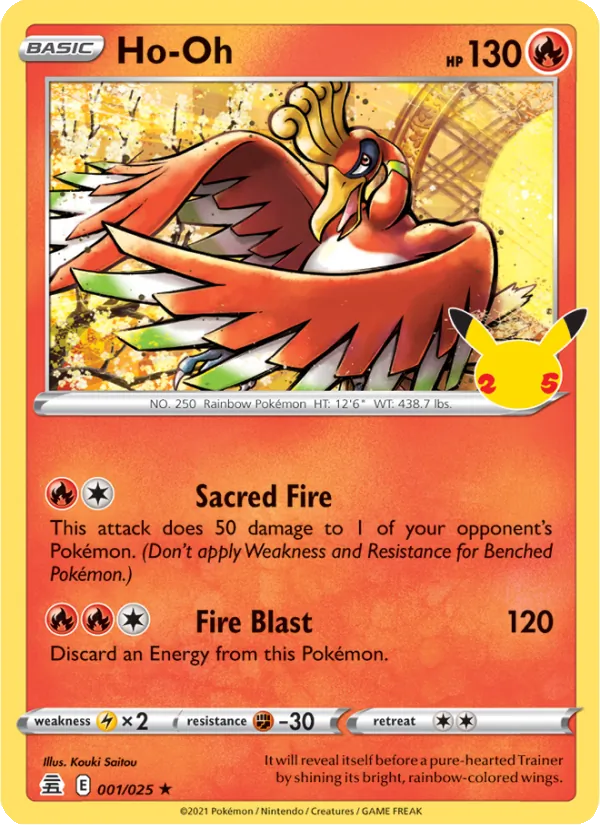 Ho-Oh Holo 001/25 Celebrations Pokémon Card