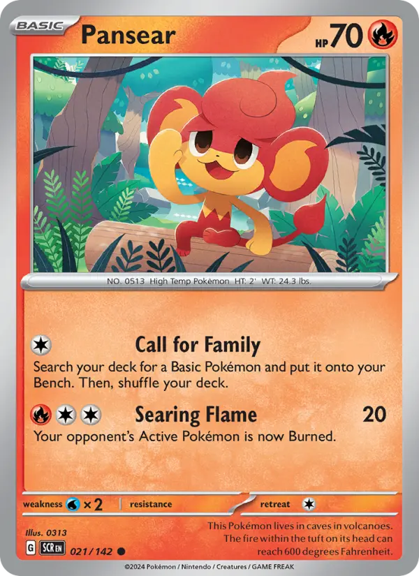 Pansear Reverse Holo 021/142 Stellar Crown Pokémon Card