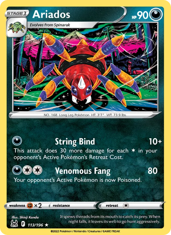 Ariados Reverse Holo 113/196 Lost Origin Pokémon Card