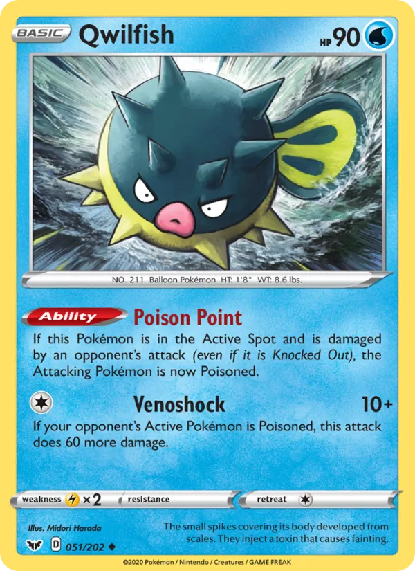Qwilfish Reverse Holo 051/202 Sword & Shield Pokémon Card