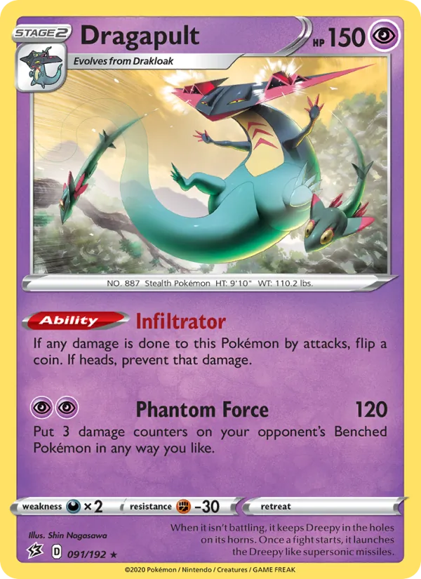 Dragapult Reverse Holo 091/192 Rebel Clash Pokémon Card