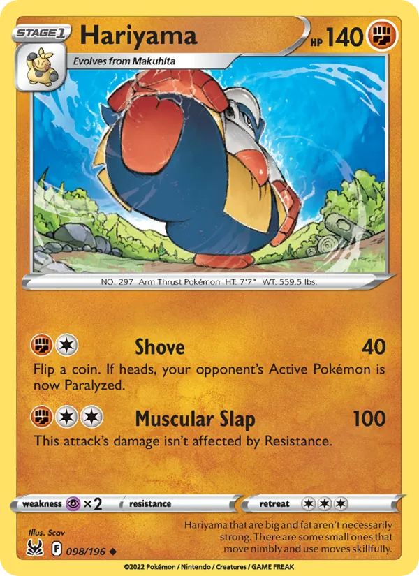 Hariyama Reverse Holo 098/196 Lost Origin Pokémon Card