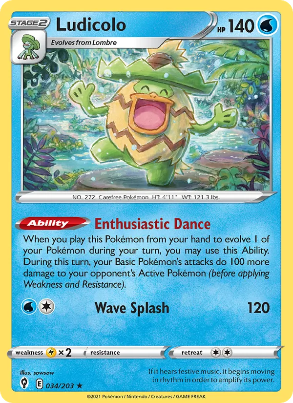 Ludicolo Reverse Holo 034/203 Evolving Skies Pokémon Card