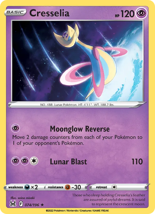 Cresselia Reverse Holo 074/196 Lost Origin Pokémon Card