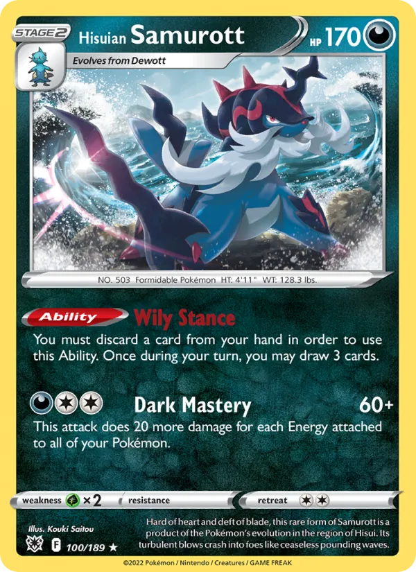 Hisuian Samurott Reverse Holo 100/189 Astral Radiance Pokémon Card