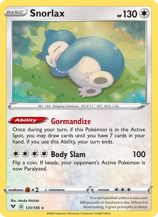 Snorlax Reverse Holo 131/185 Vivid Voltage Pokémon Card