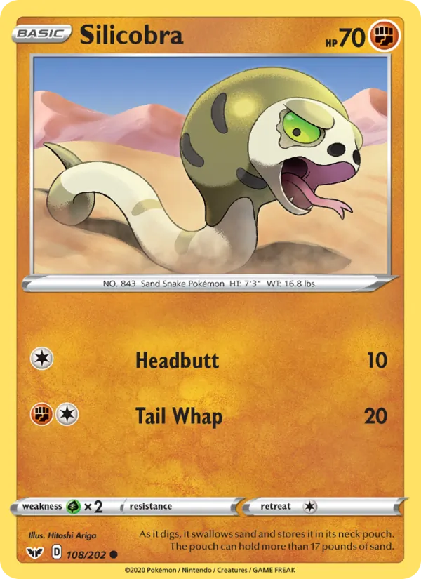 Silicobra Reverse Holo 108/202 Sword & Shield Pokémon Card