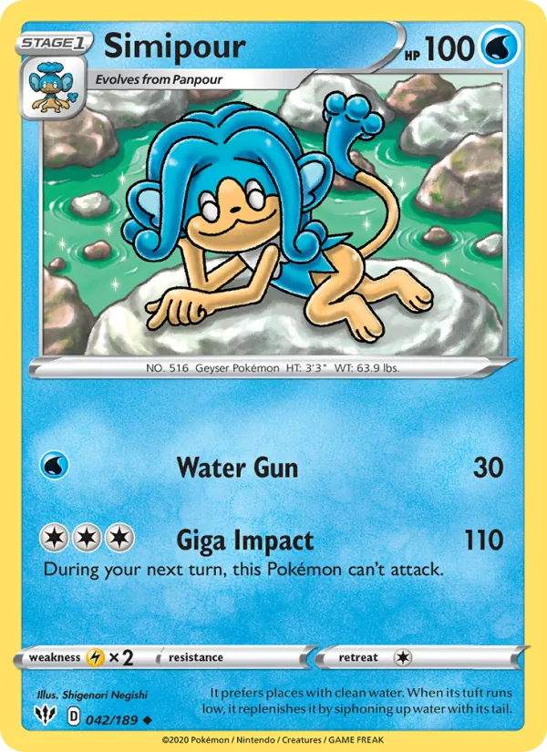 Simipour Reverse Holo 042/189 Darkness Ablaze Pokémon Card