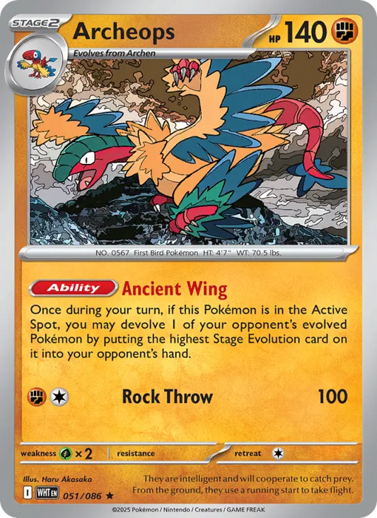 Archeops Reverse Holo 051/86 White Flare Pokémon Card