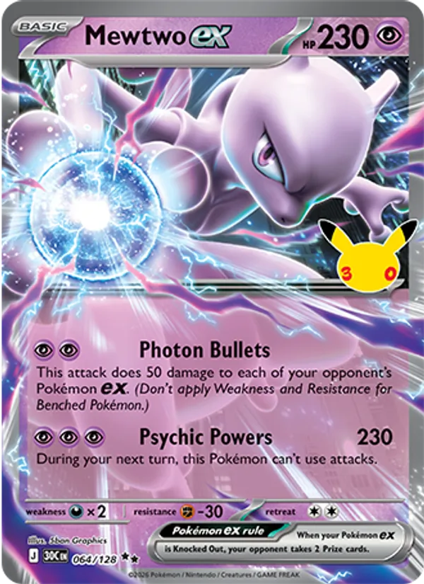 Mewtwo ex Normal 064/128 30th Celebration Pokémon Card