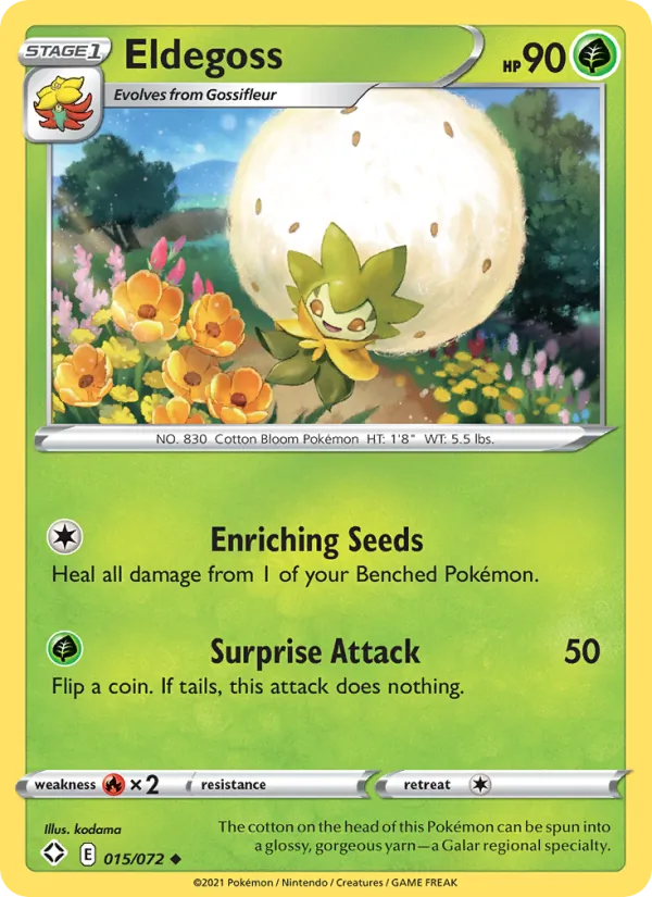 Eldegoss Reverse Holo 015/72 Shining Fates Pokémon Card