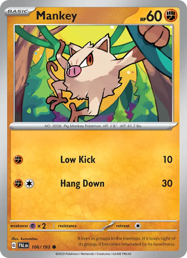 Mankey Non-Foil 106/193 Paldea Evolved Pokémon Card