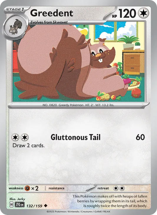 Greedent Normal 132/159 Journey Together Pokémon Card