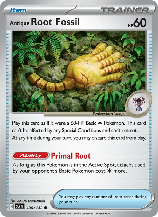 Antique Root Fossil Reverse Holo 130/142 Stellar Crown Pokémon Card